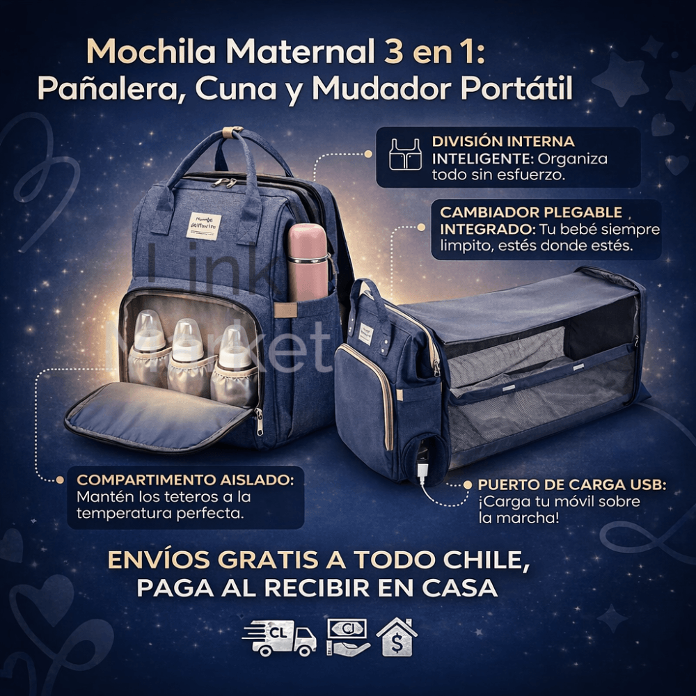 Mochila Maternal 3 en 1: Pañalera, Cuna y Mudador Portátil