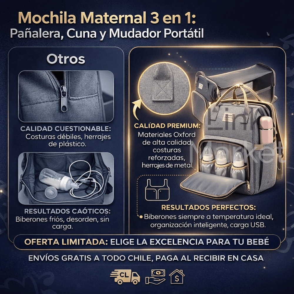 Mochila Maternal 3 en 1: Pañalera, Cuna y Mudador Portátil
